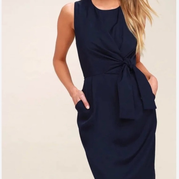 Lulu's Blue Sleeveless Sheath Midi Dress for Work - Picture 1 of 9